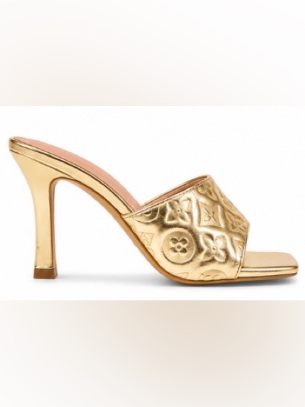 Luxury Inspired Gold Metallic Embossed Slide Heels Sandals - Women